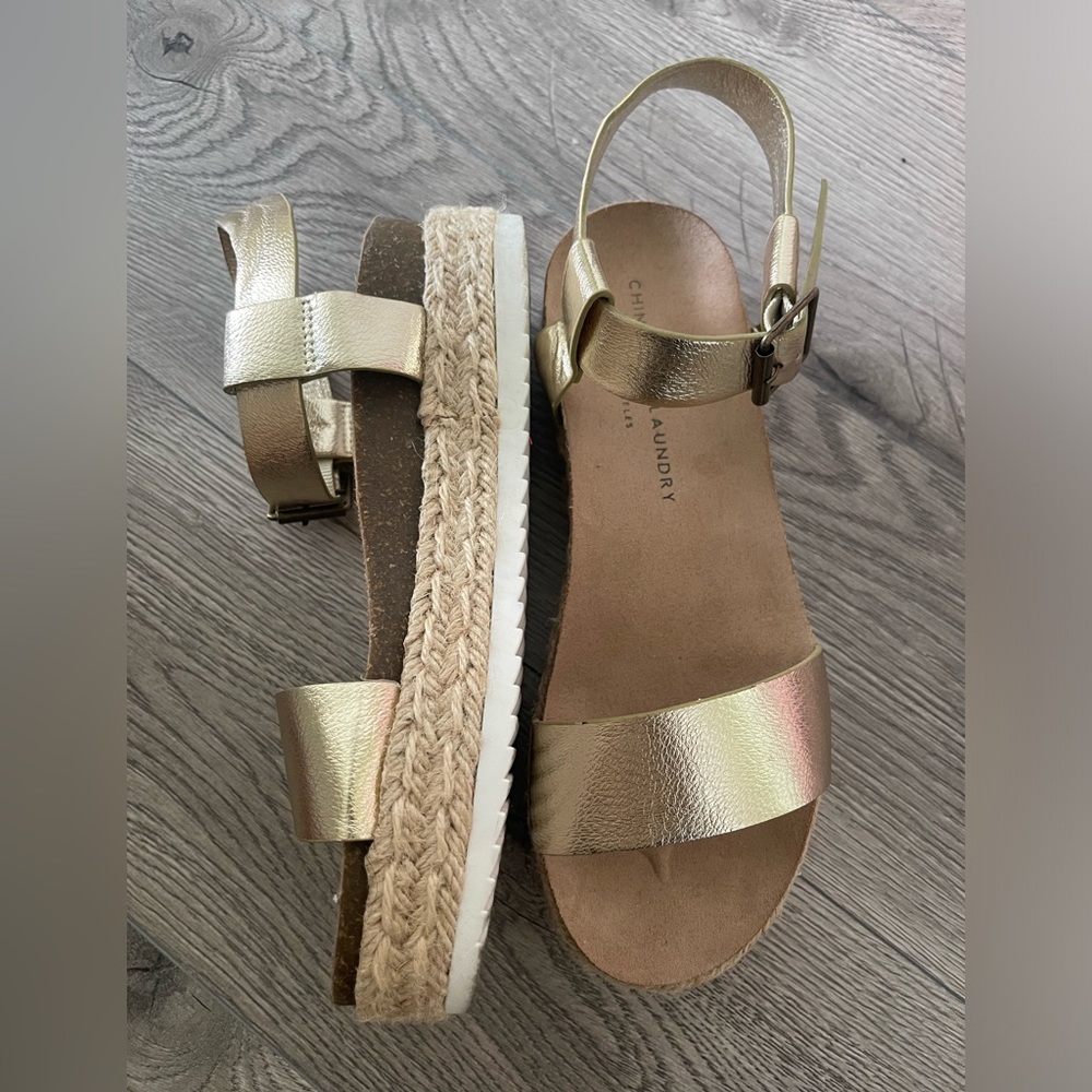 Chinese Laundry gold ankle strap espadrilles size 8